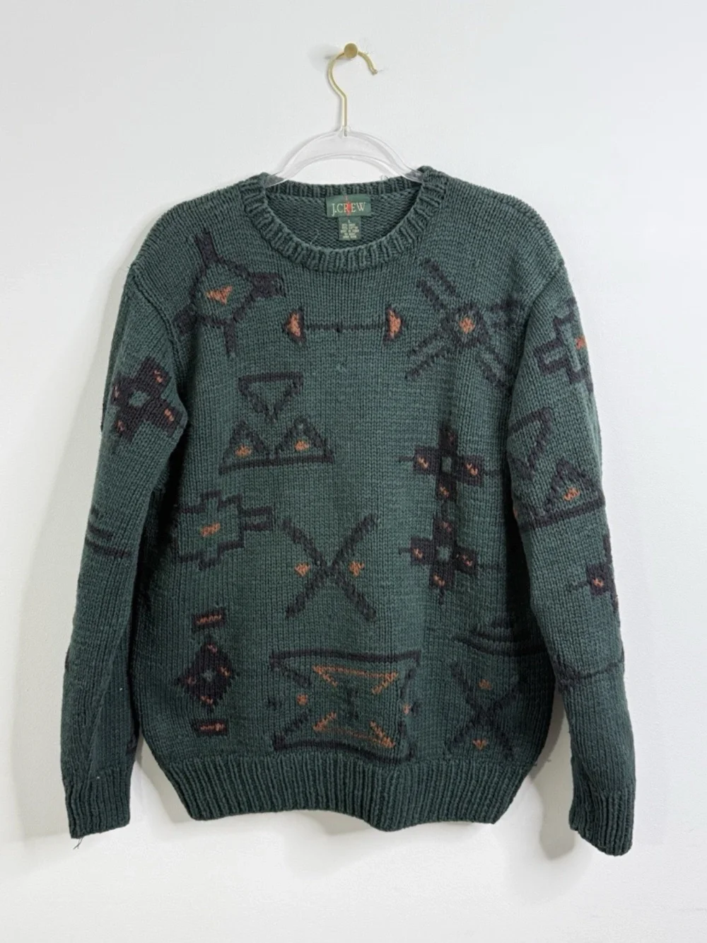 VTG J Crew Oarsman Sweater Sz L Linen Cotton Heavy Knit Fisherman Southwestern